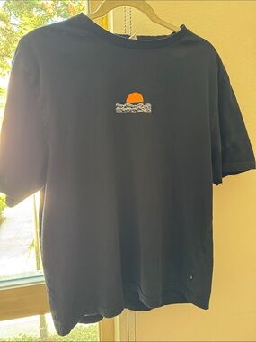Men's Black Short Sleeve Tee with Orange Sun Chest Graphic